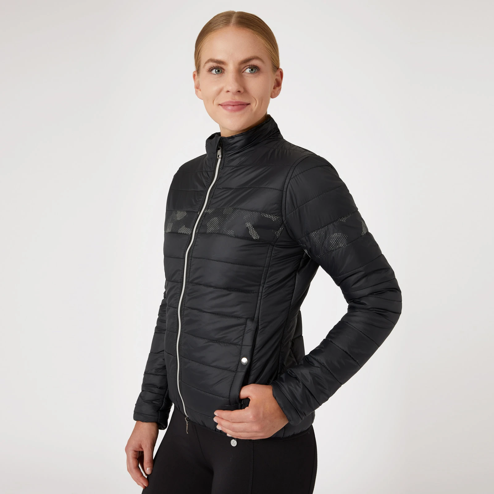 Horze Luminox Womens Padded Jacket With Reflective Print - Black 4 Horze Luminox Womens Padded Jacket With Reflective Print - Black - Image 2