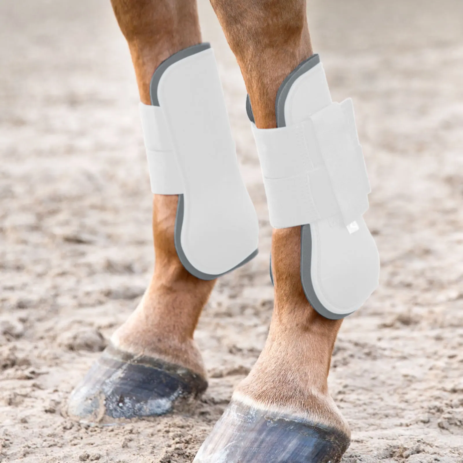 Horze Chicago Tendon Open Front Horse Boots - White/Grey 4 Horze Chicago Tendon Open Front Horse Boots - White/Grey - Image 2