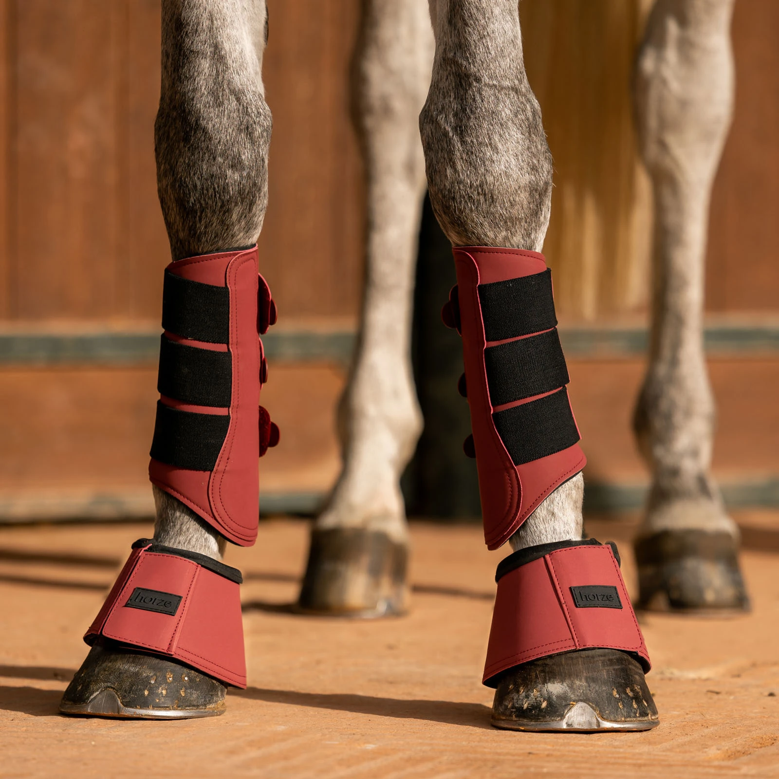 Horze Noir Neoprene Lined Bell Boots - Rhubarb Dark Red 5 Horze Noir Neoprene Lined Bell Boots - Rhubarb Dark Red - Image 3