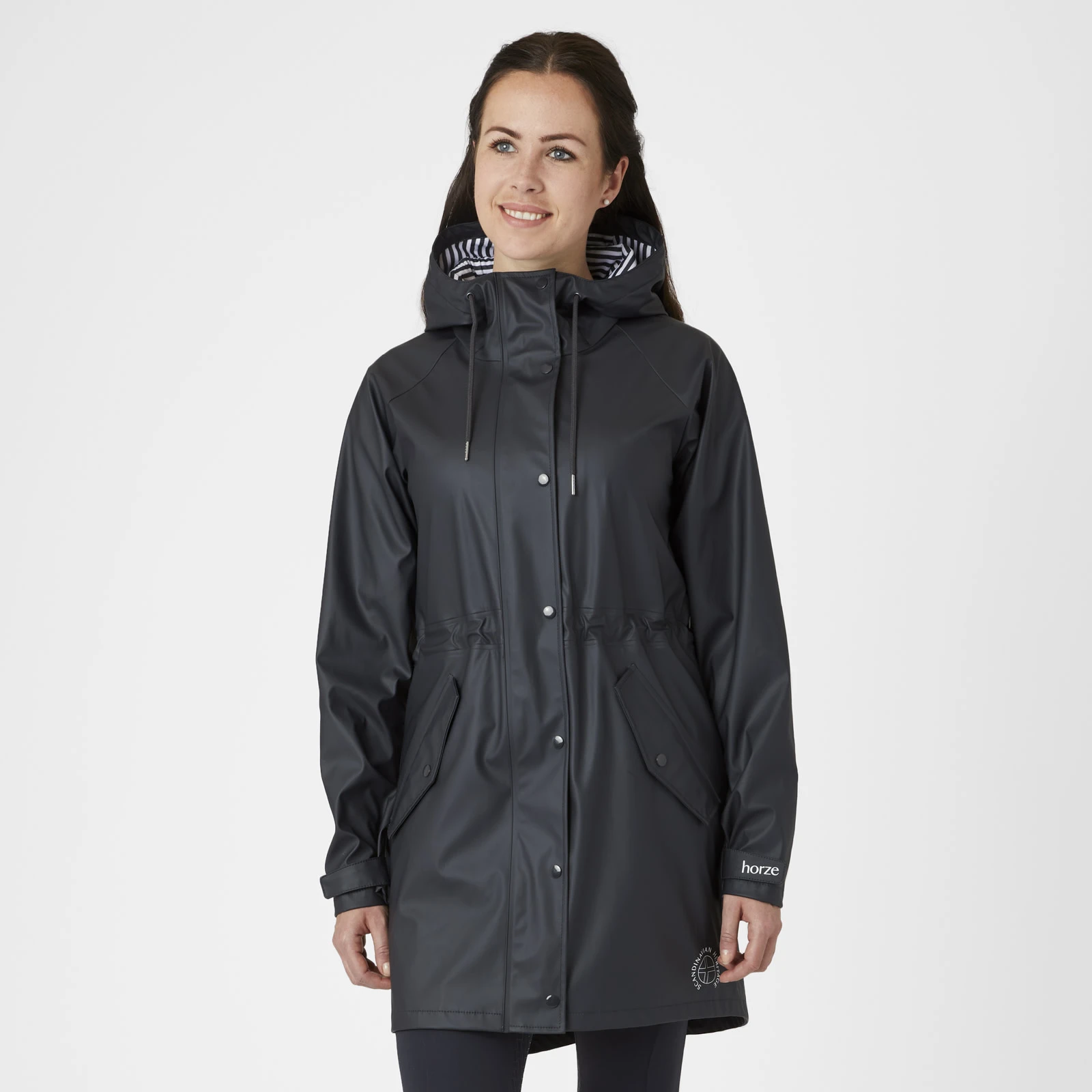 Horze Dania Womens Rain Coat With Jersey Knit Lining - Dark Navy 7 Horze Dania Womens Rain Coat With Jersey Knit Lining - Dark Navy - Image 5