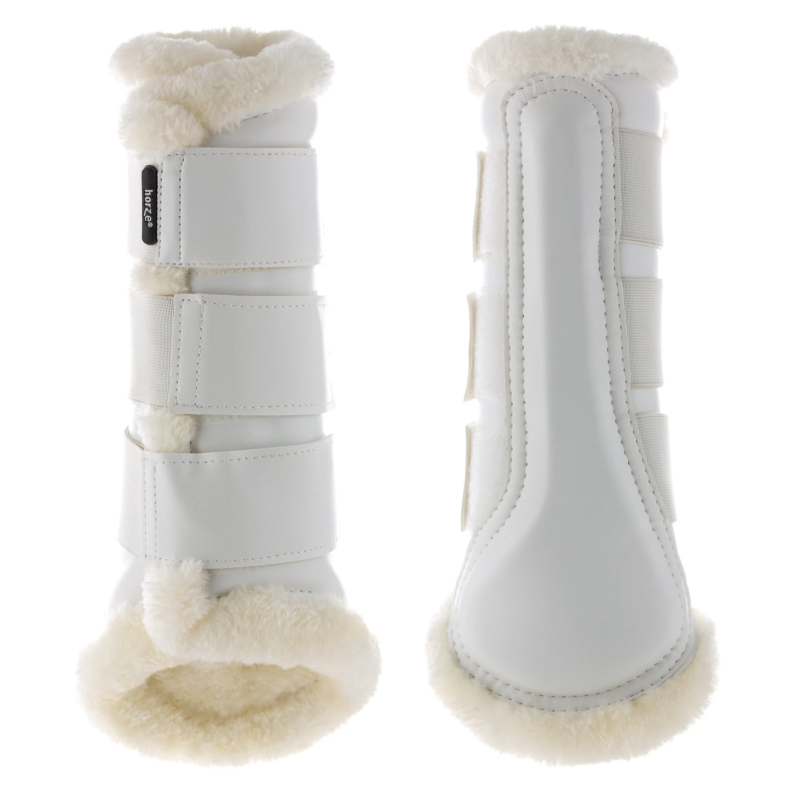 Horze Wilton Faux Fur Brushing Boots - White 3 Horze Wilton Faux Fur Brushing Boots - White
