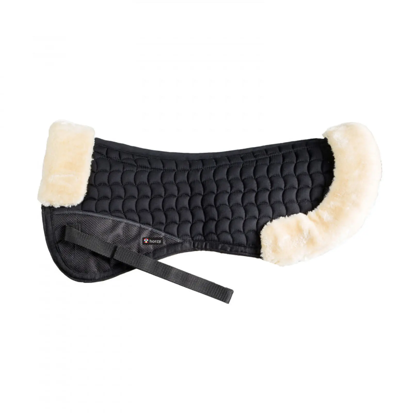 Horze Quilted Half Pad With Faux Fur Trim - Black 3 Horze Quilted Half Pad With Faux Fur Trim - Black